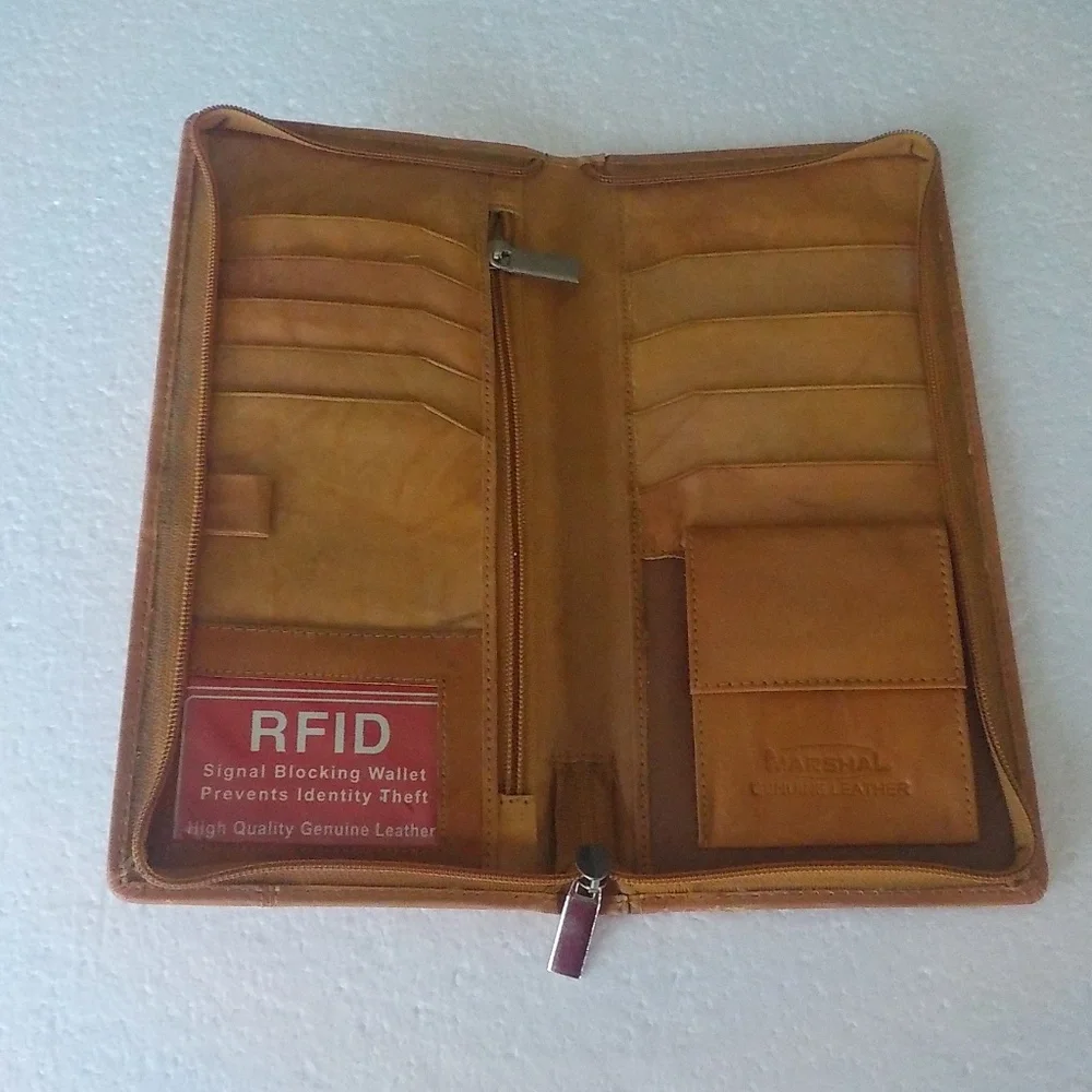 Leather RFID Blocking Travel Wallet - Tan